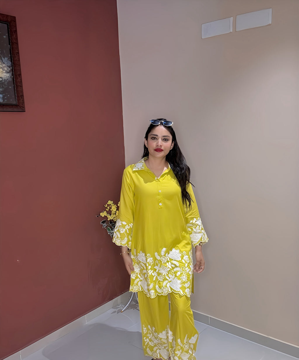 Neon Cut Work Hand Embroidered Coord Set
