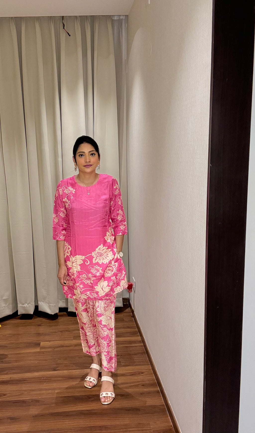 Magenta Pure Muslin Co-ord Set with Floral Block Style Print