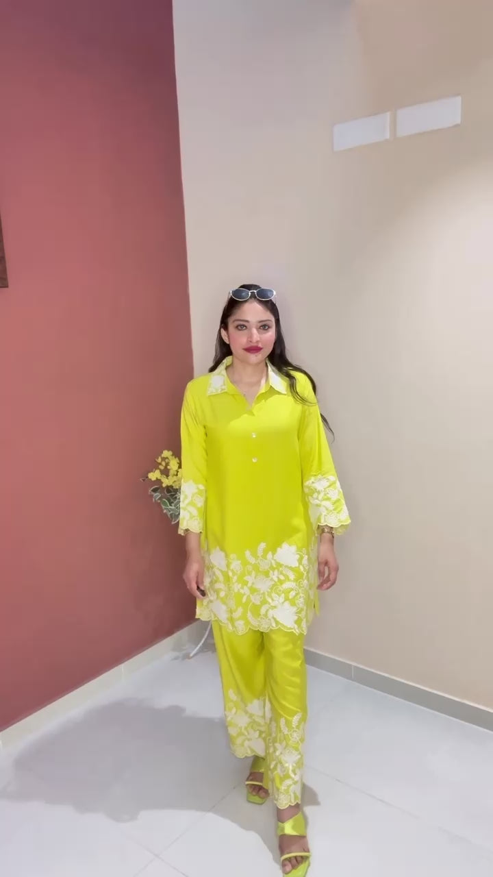 Neon Cut Work Hand Embroidered Coord Set